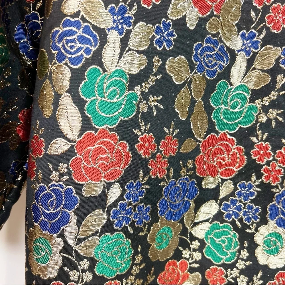 L ROTHSCHILD BLACK GOLD GREEN EMBROIDERED FLORAL VINTAGE BROCADE JACKET MEDIUM - Picture 3 of 8